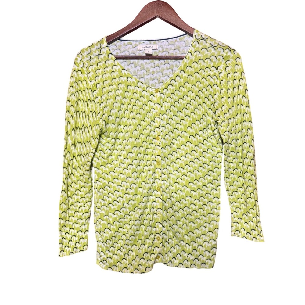 G.H. Bass & Co Cardigan Women M Green Excellent Geometric Button Front Cotton